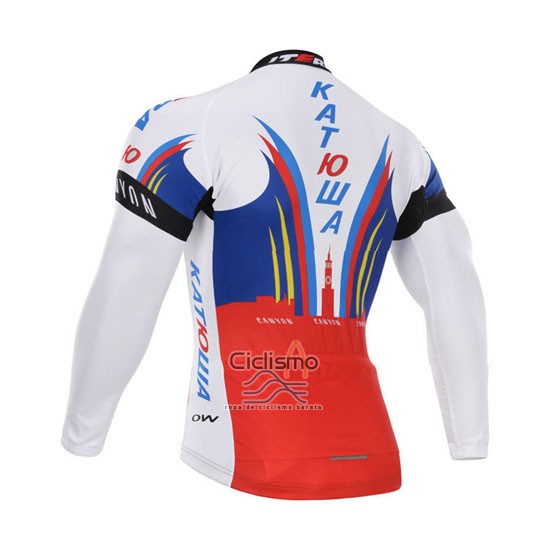 Katusha Ropa Ciclismo Culotte Largo 2015 Mangas Largas Blanco y Rojo